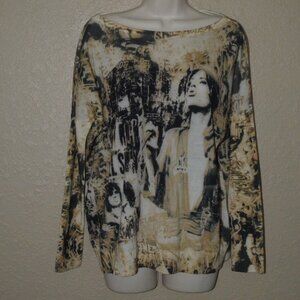 NWT Sz XS Printed Artworks Rolling Stones Graphic Cashmere Blend Sweater